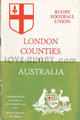 London Counties v Australia 1957 rugby  Programme